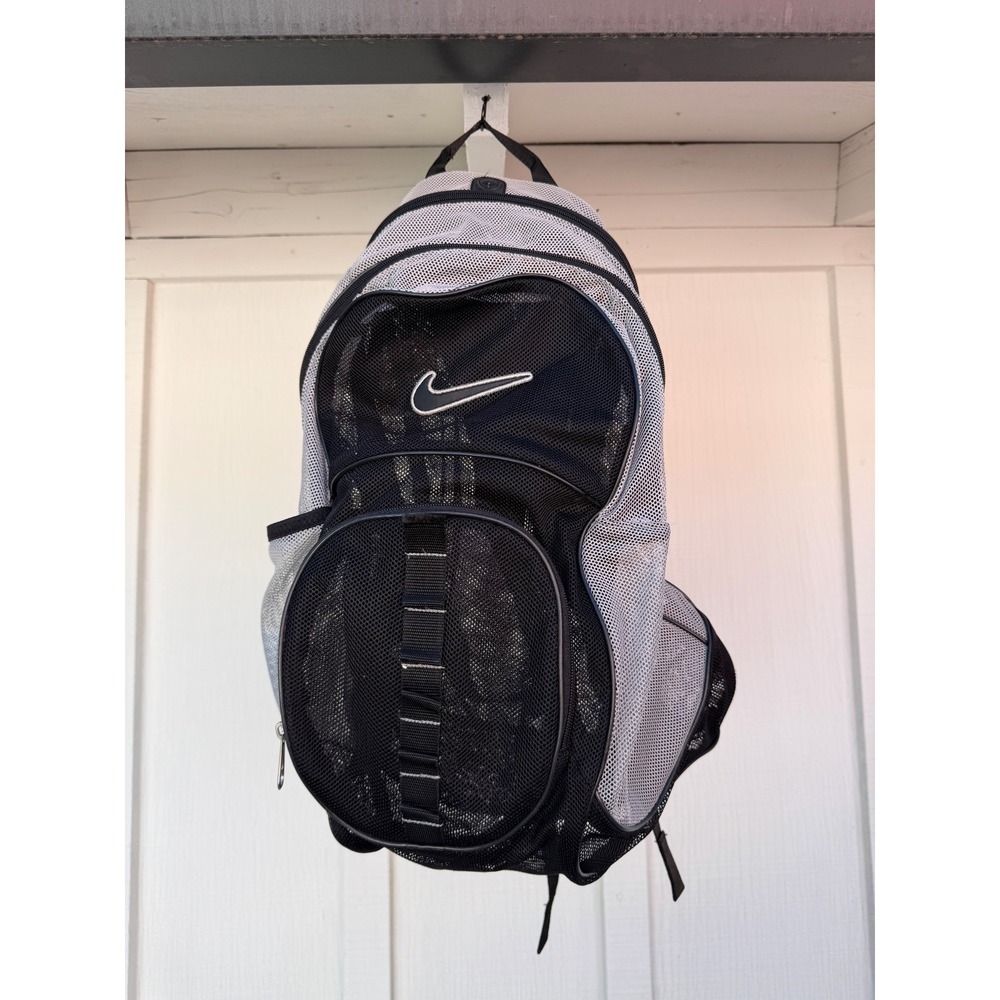 Vintage Nike Brasilia Mesh Black Backpack Baseball Bag See-Through Zippered